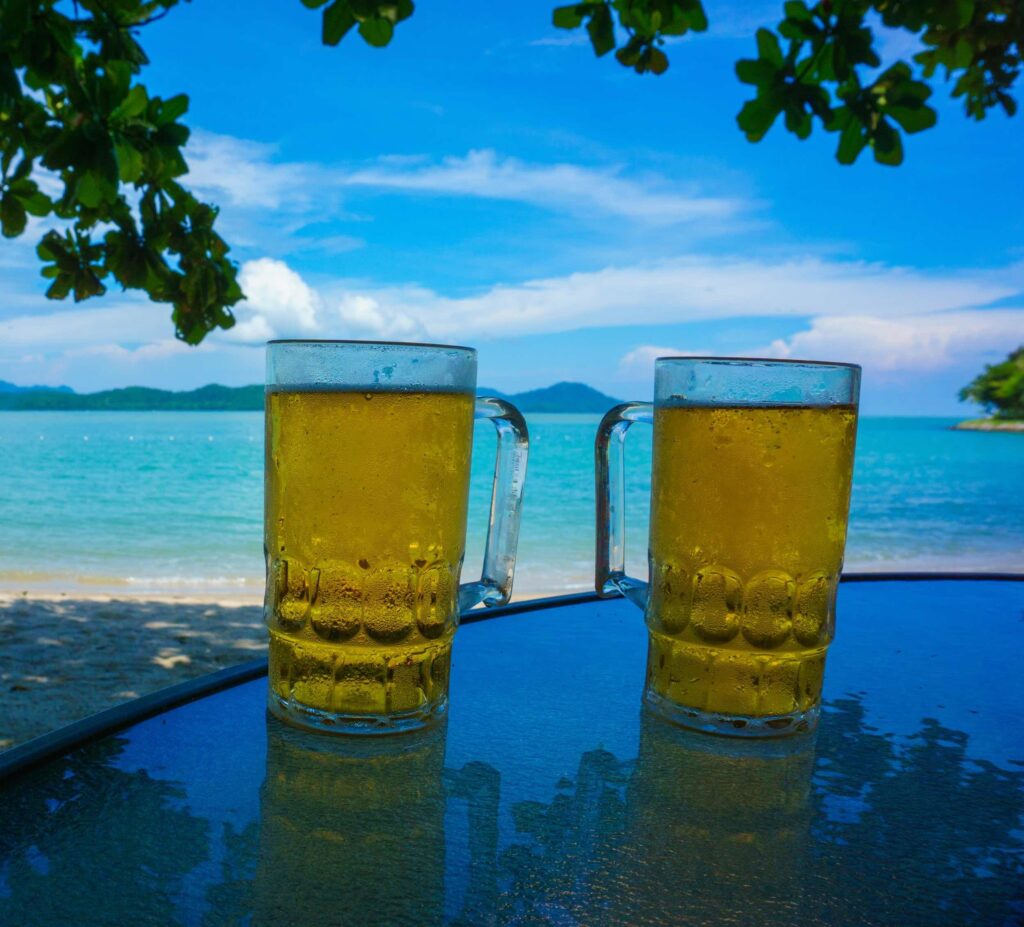 Langkawi nightlife on the beach with drinks