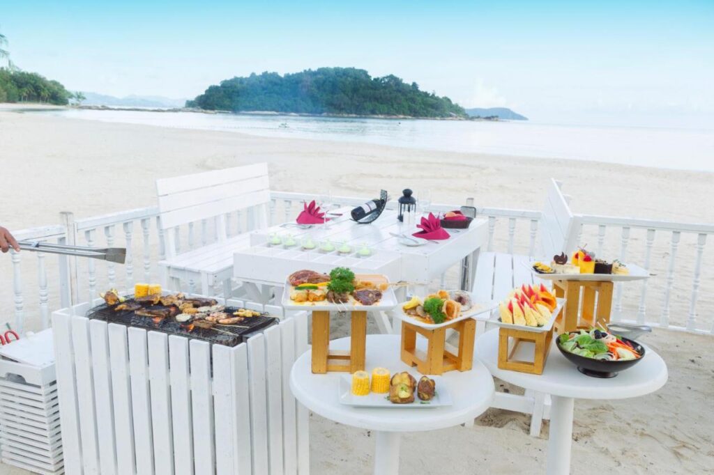 Dining on the beach at Berjaya Hotel 