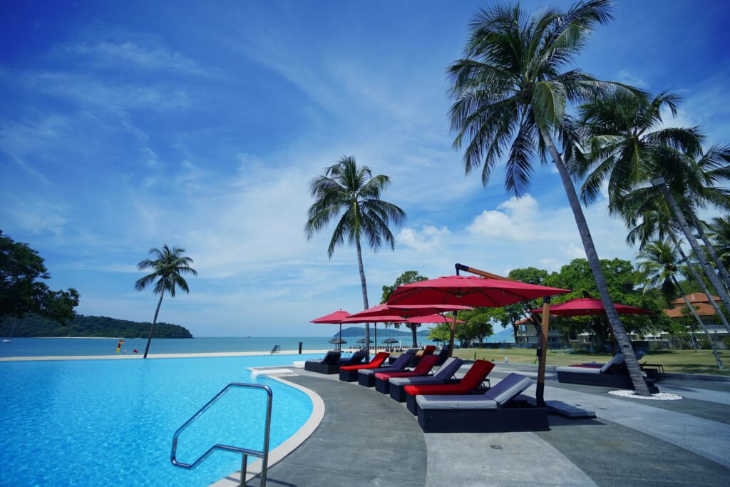 Swimming Pool with a glorious view and sunloungers to relax on